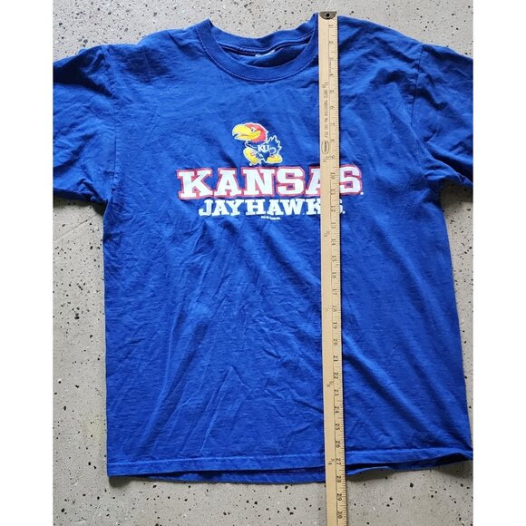 Vintage 90s Kansas Jayhawks Basketball T Shirt Large Blue Graphic Pro-Ad Sports - Picture 5 of 6